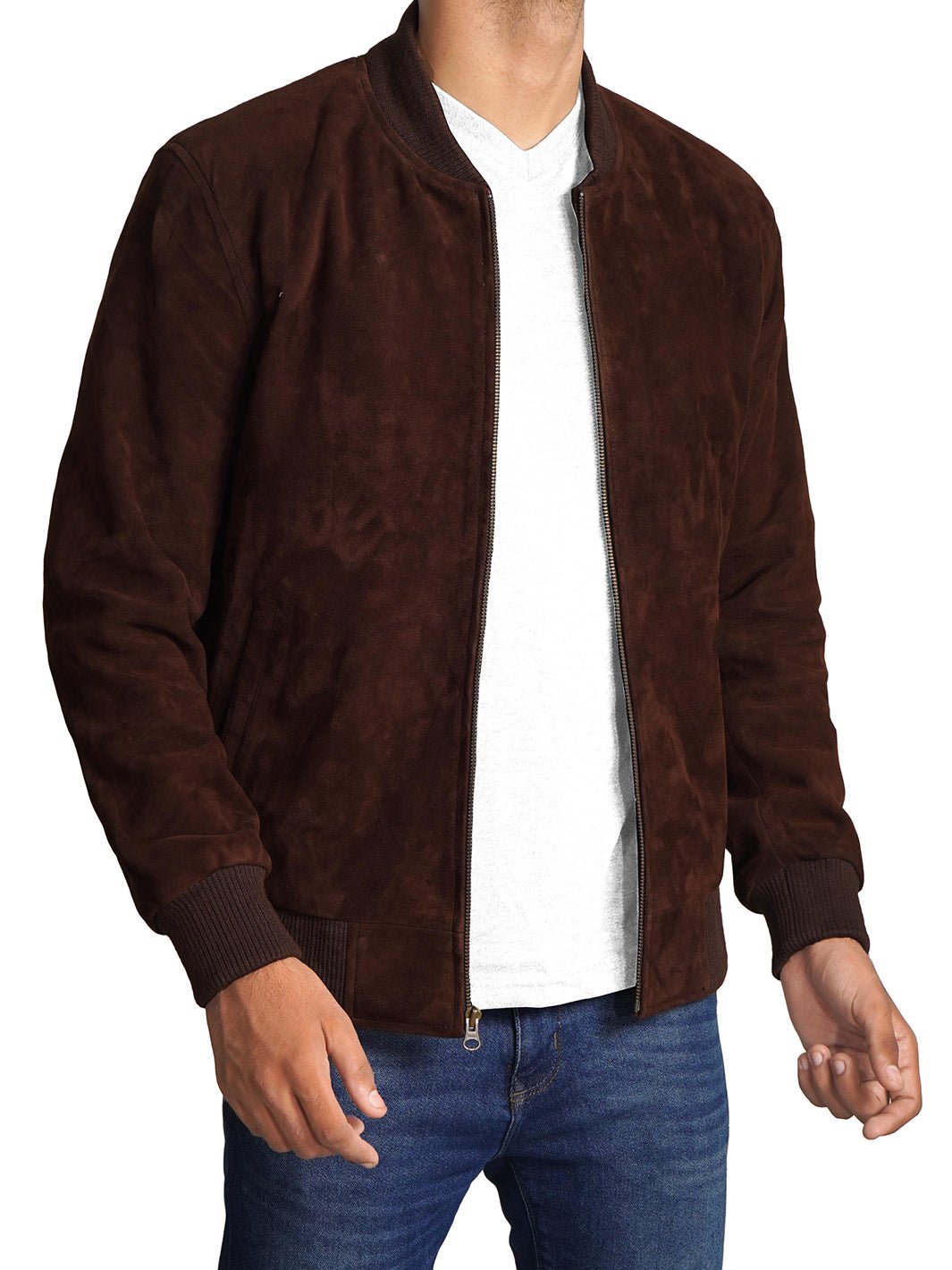 Adamsville Mens Dark Brown Suede Bomber Jacket - Rare Leather