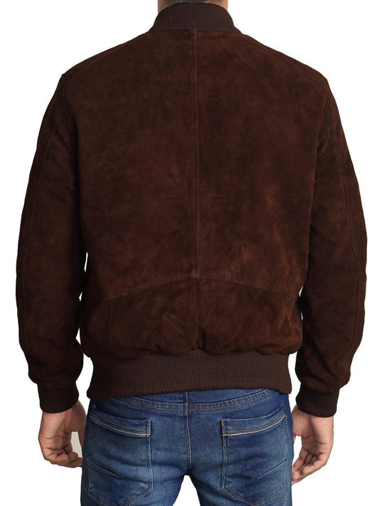 Adamsville Mens Dark Brown Suede Bomber Jacket - Vox Leather