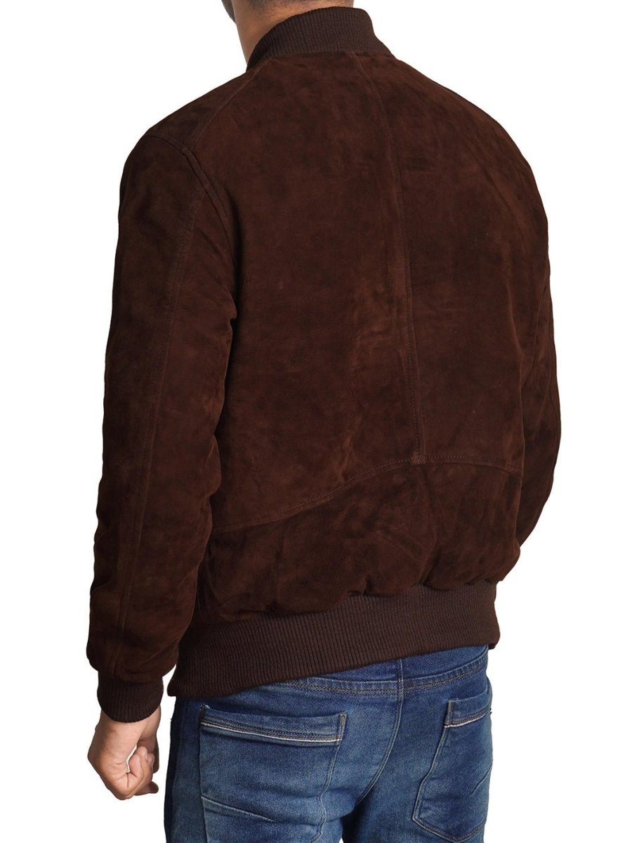 Adamsville Mens Dark Brown Suede Bomber Jacket - Vox Leather