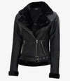 Agnes Womens Black Asymmetrical Leather Shearling Jacket - Rare Leather