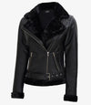 Agnes Womens Black Asymmetrical Leather Shearling Jacket - Vox Leather