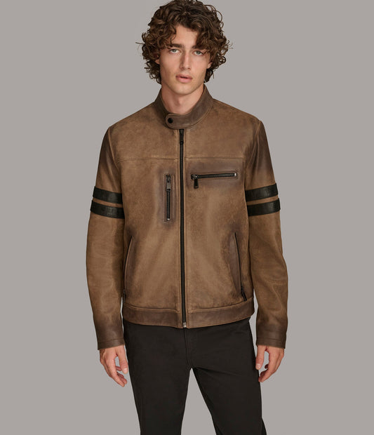 Aiden Color Blocked Racer Jacket - Rare Leather