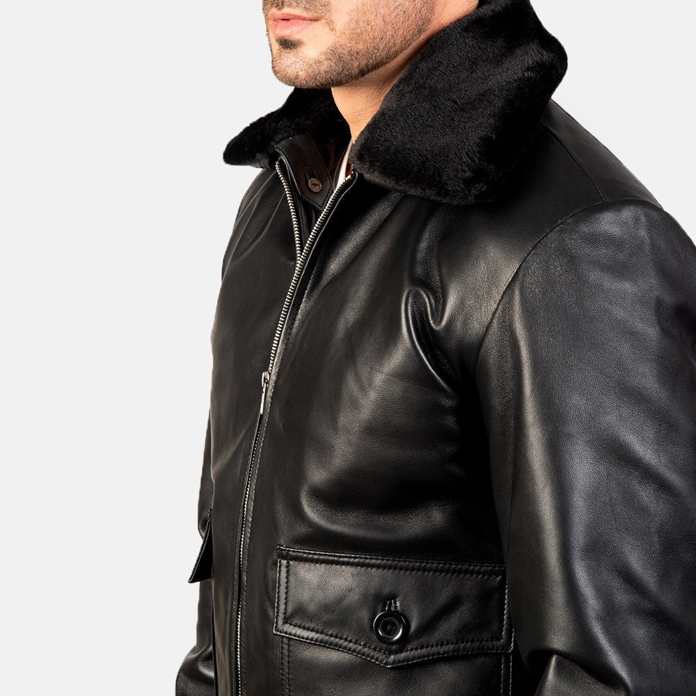 Airin G-1 Black Leather Bomber Jacket - Vox Leather