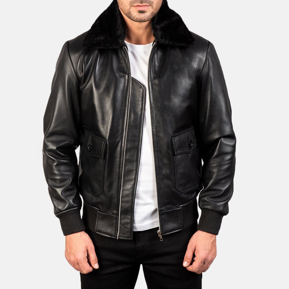 Airin G-1 Black Leather Bomber Jacket - Vox Leather