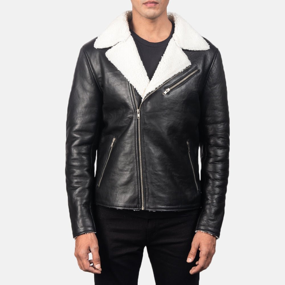 Alberto White Shearling Black Leather Jacket - Vox Leather