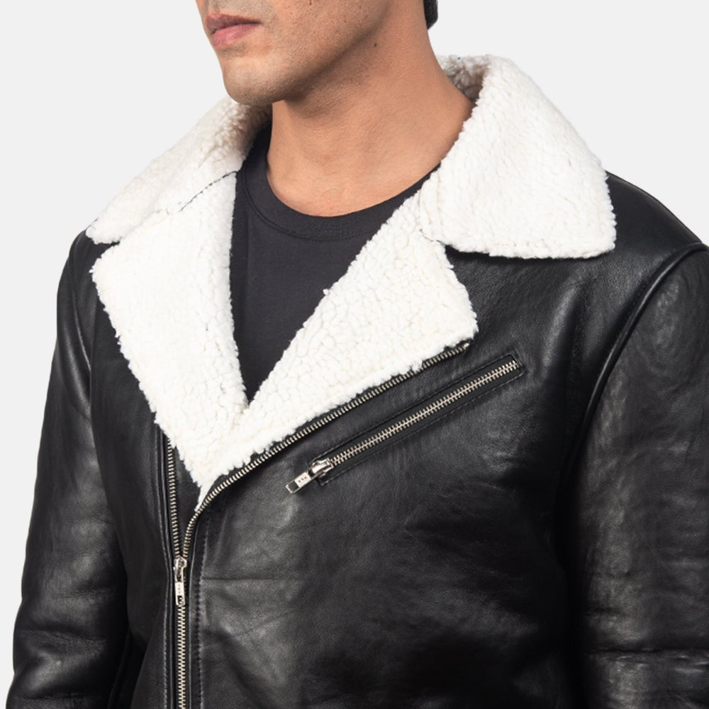 Alberto White Shearling Black Leather Jacket - Vox Leather