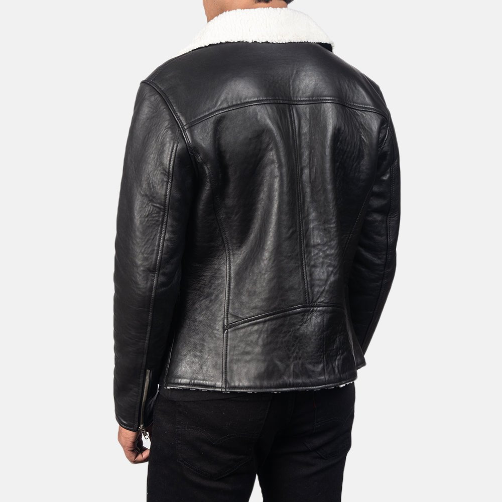 Alberto White Shearling Black Leather Jacket - Vox Leather