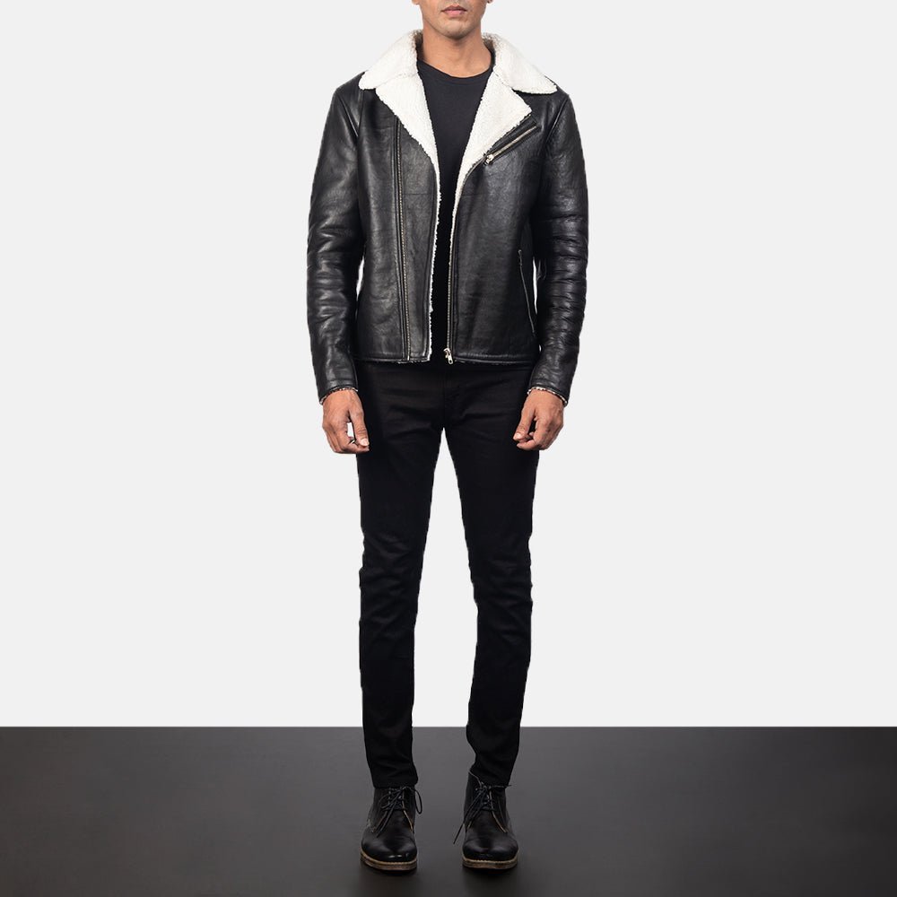 Alberto White Shearling Black Leather Jacket - Vox Leather
