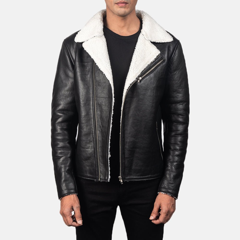 Alberto White Shearling Black Leather Jacket - Vox Leather