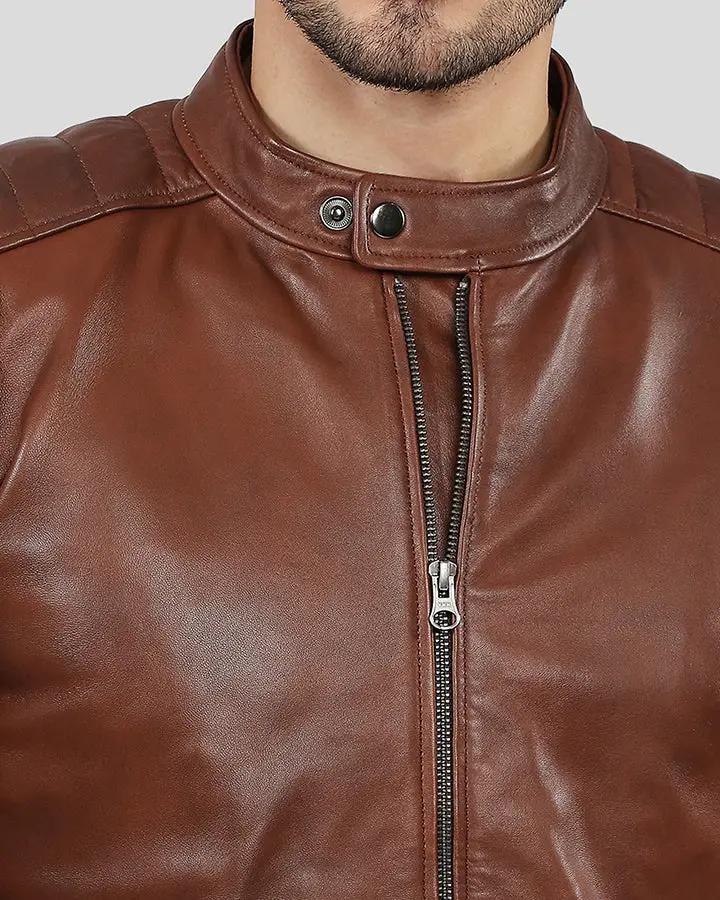 Albie Brown Slim Fit Racer Leather Jacket - Vox Leather