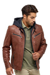 Alexandre Cunha Men’s 100% Real Brown Leather Hooded Jacket - Rare Leather Order Now !!