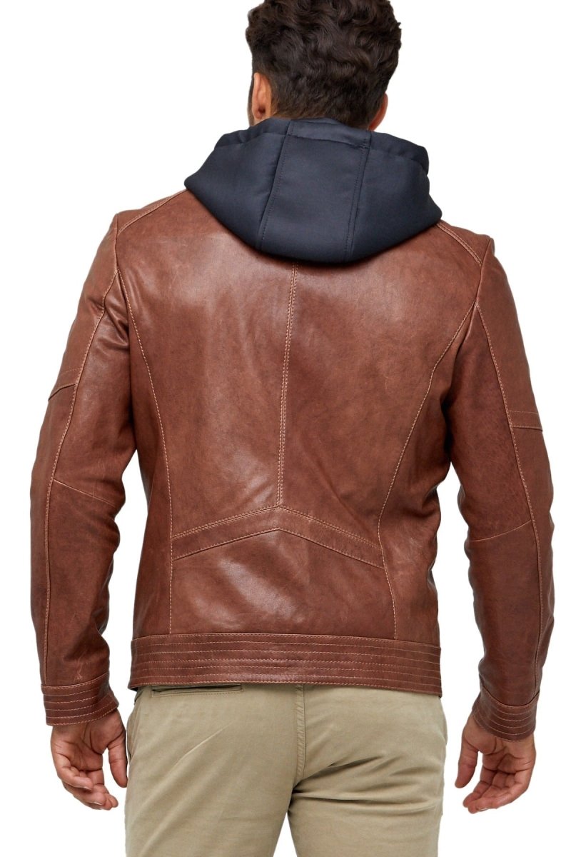 Alexandre Cunha Men’s 100% Real Brown Leather Hooded Jacket - Vox Leather