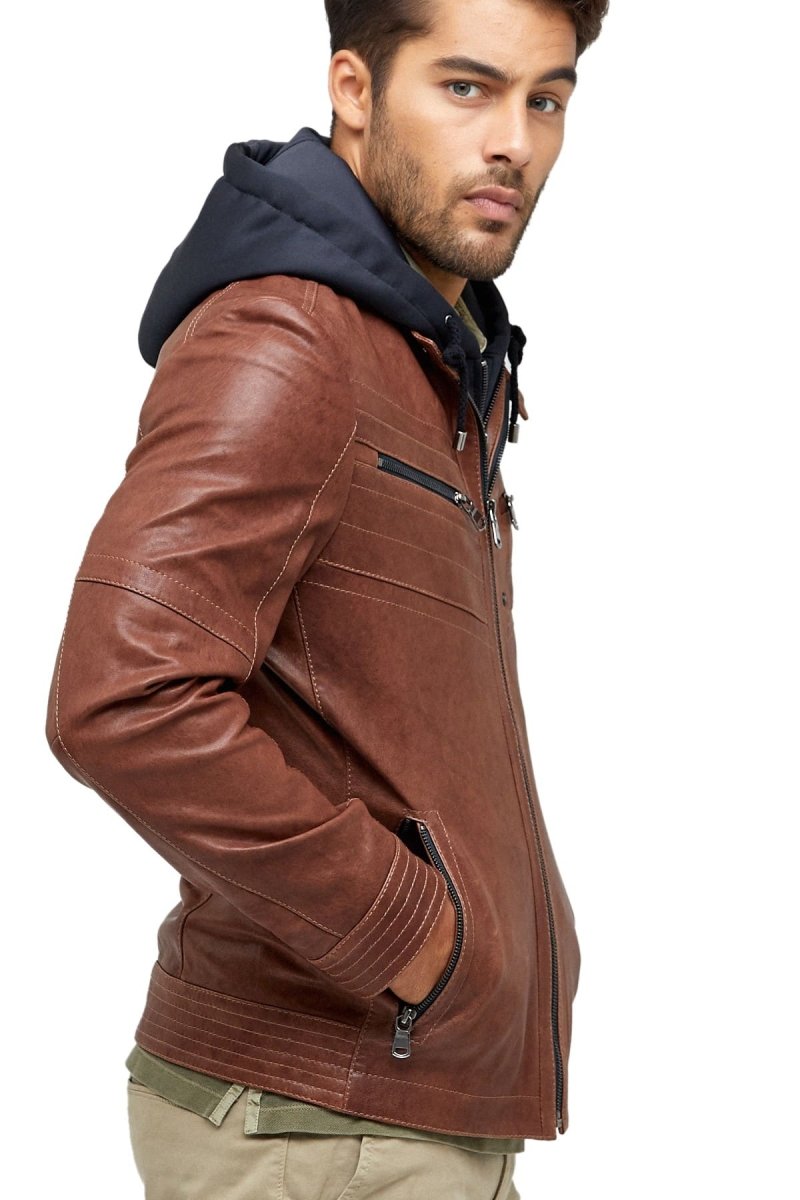 Alexandre Cunha Men’s 100% Real Brown Leather Hooded Jacket - Vox Leather
