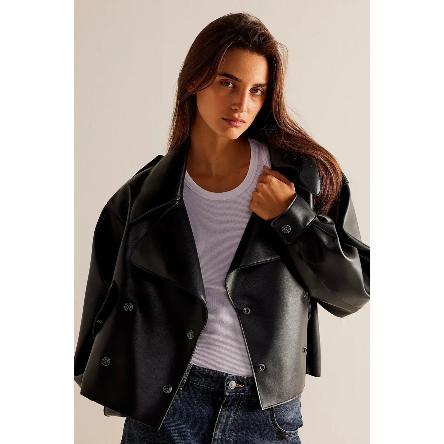 Alexis Vegan Leather Cropped Trench Coat - Rare Leather