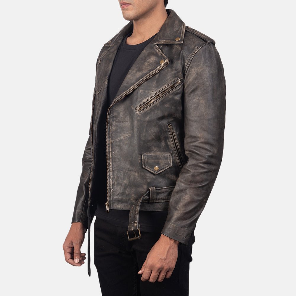 Allaric Alley Distressed Brown Leather Biker Jacket - Vox Leather