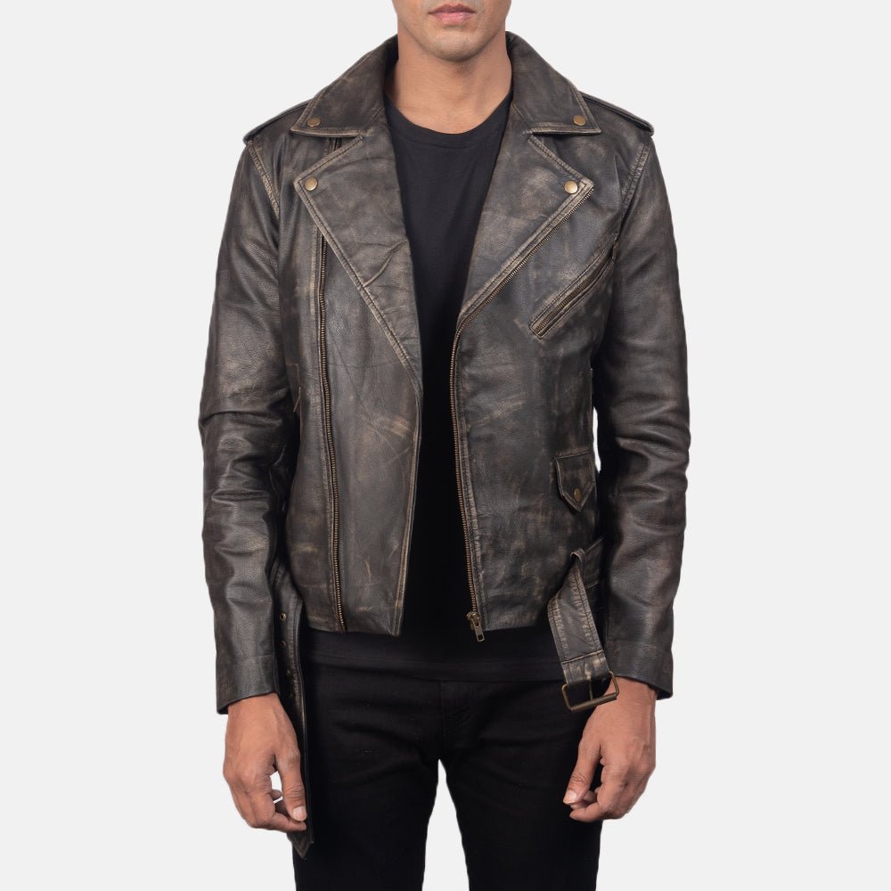 Allaric Alley Distressed Brown Leather Biker Jacket - Vox Leather