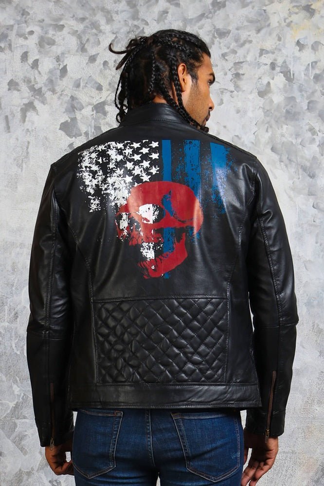 American Flag Skull Leather Jacket for Men - Vox Leather