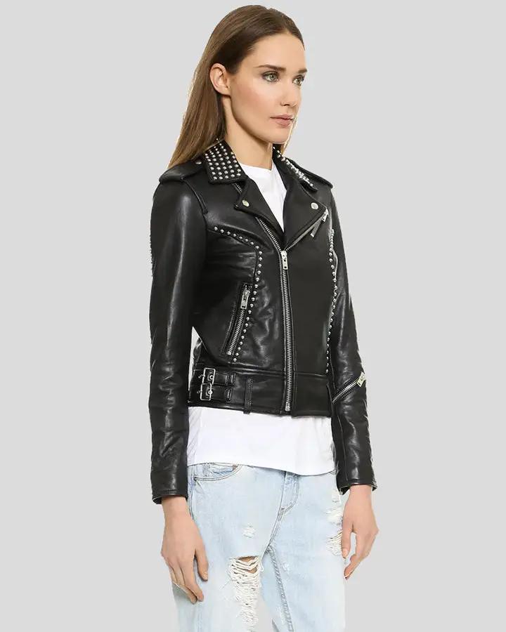 Amia Black Studded Leather Jacket - Rare Leather