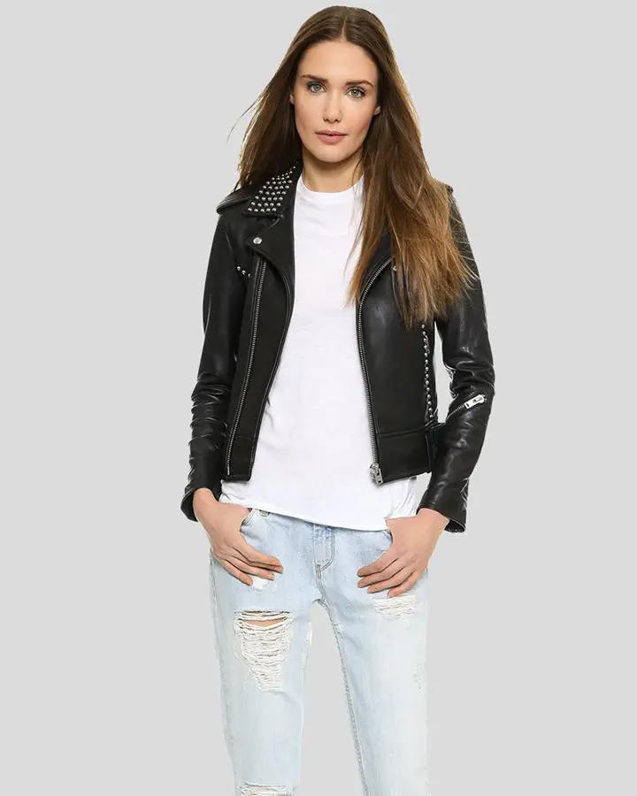 Amia Black Studded Leather Jacket - Rare Leather