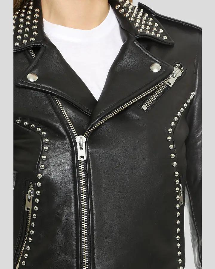 Amia Black Studded Leather Jacket - Rare Leather