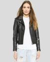Amia Black Studded Leather Jacket - Vox Leather