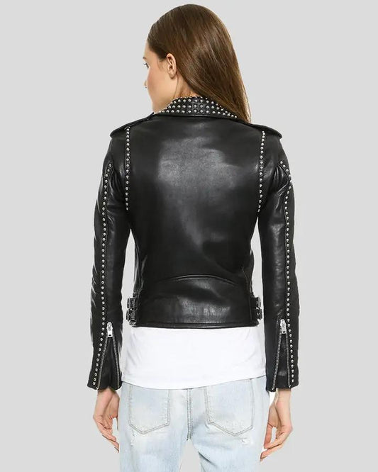 Amia Black Studded Leather Jacket - Vox Leather