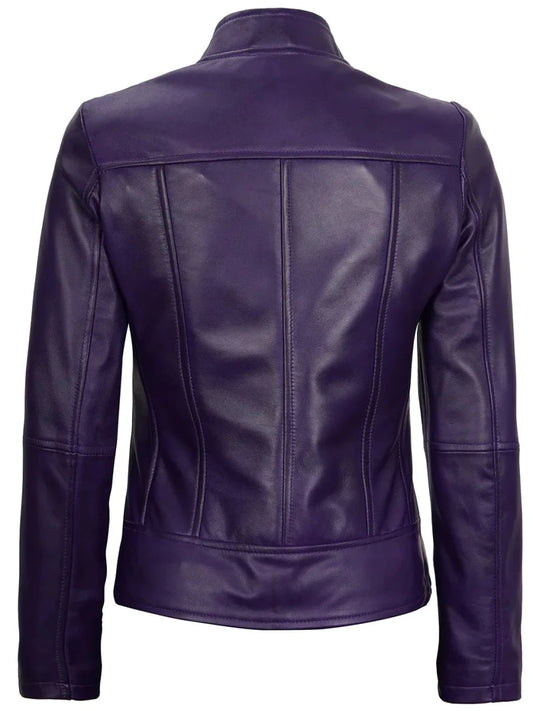 Amy Purple Cafe Racer Women's Leather Jacket - Vox Leather