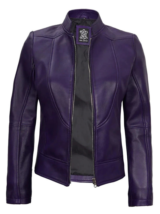 Amy Purple Cafe Racer Women's Leather Jacket - Vox Leather