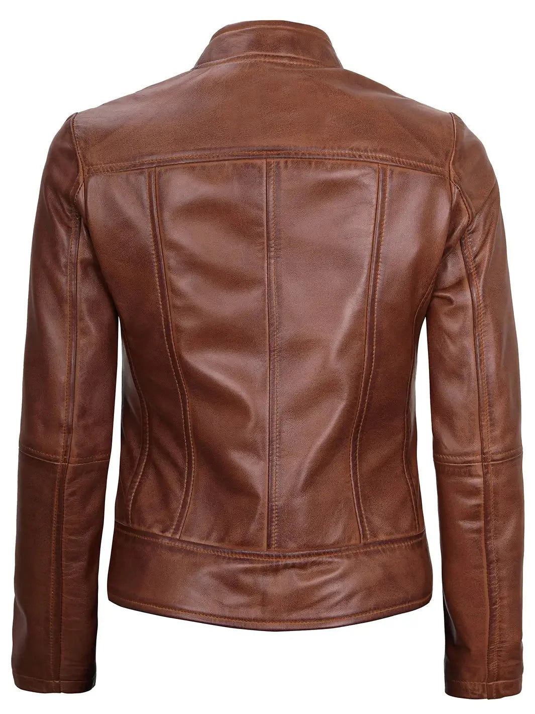 Amy Women Cognac Brown Cafe Racer Leather Jacket - Rare Leather