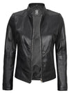 Amy Women's Black Cafe Racer Leather Jacket - Rare Leather