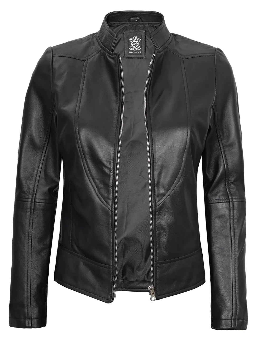 Amy Women's Black Cafe Racer Leather Jacket - Rare Leather