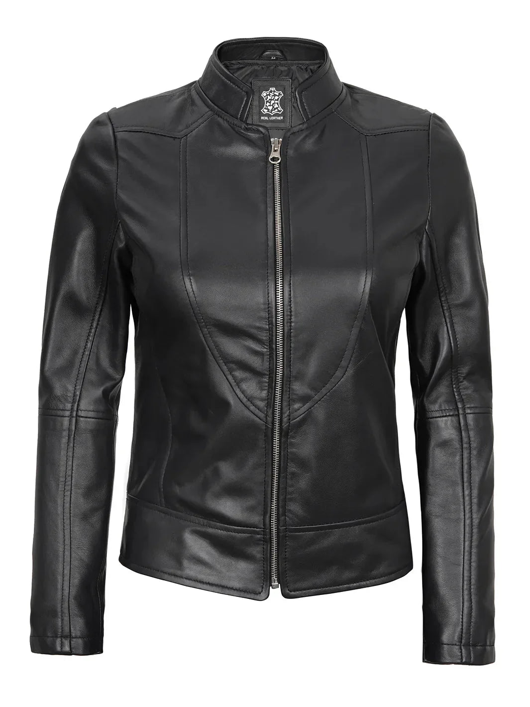 Amy Women's Black Cafe Racer Leather Jacket - Rare Leather
