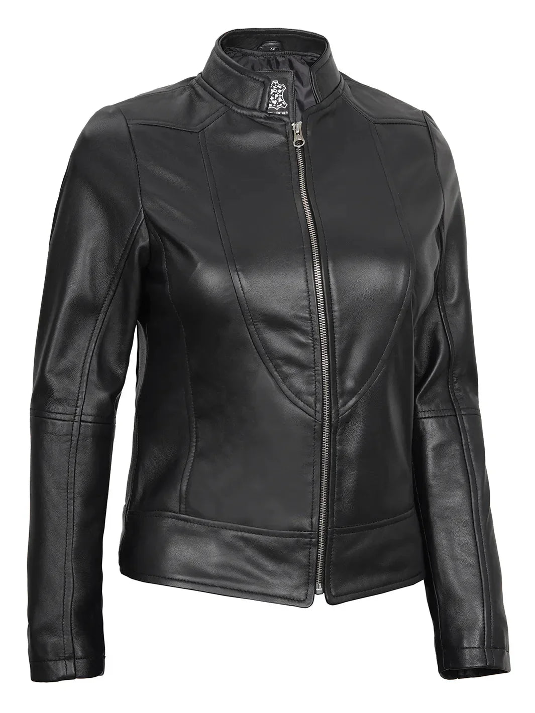 Amy Women's Black Cafe Racer Leather Jacket - Rare Leather