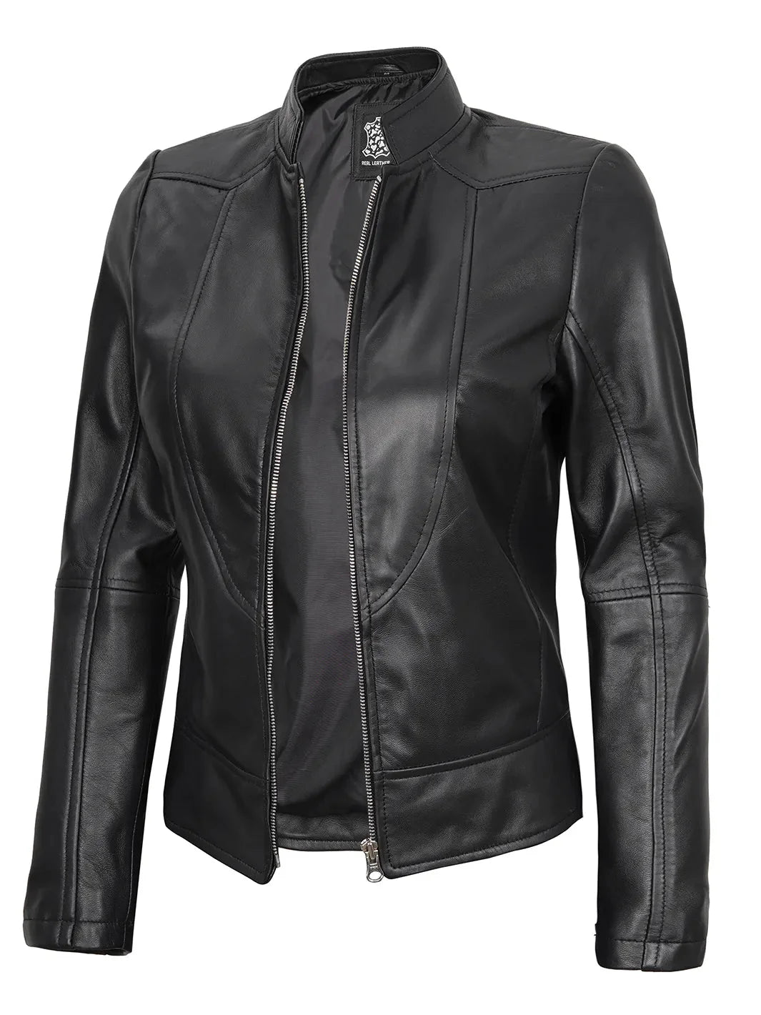 Amy Women's Black Cafe Racer Leather Jacket - Rare Leather
