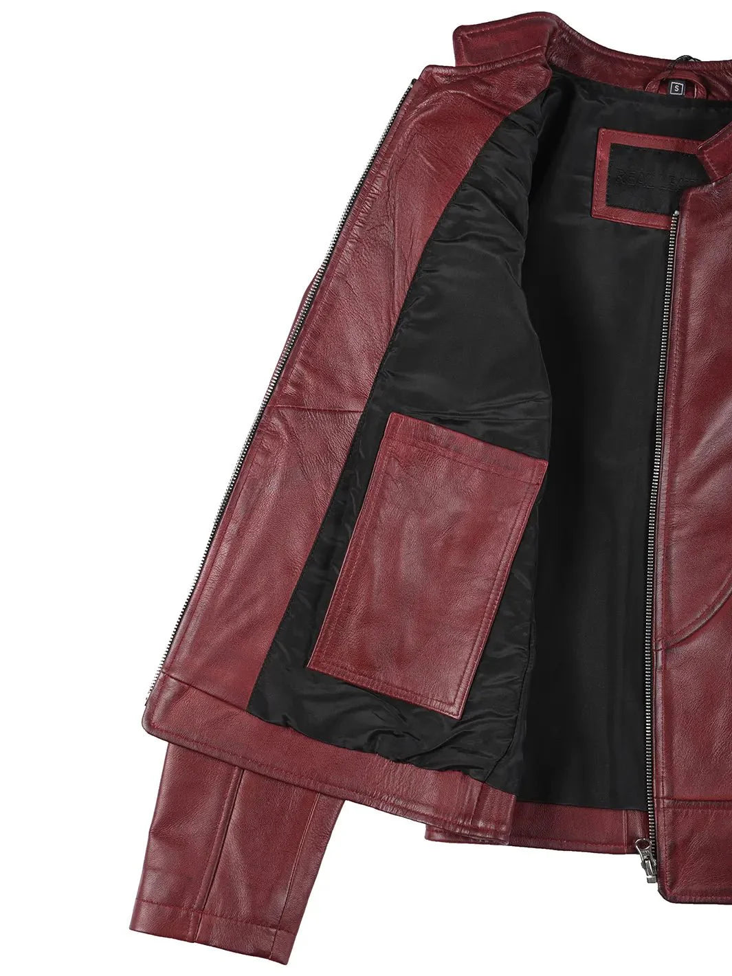 Amy Womens Burgundy Cafe Racer Leather Jacket - Rare Leather