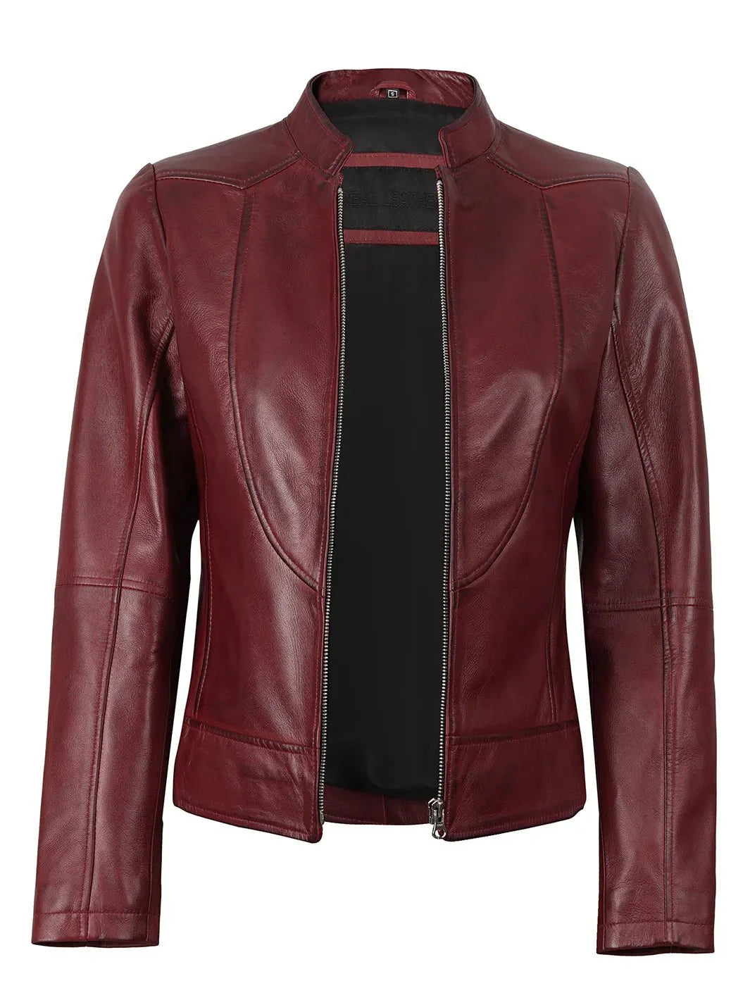 Amy Womens Burgundy Cafe Racer Leather Jacket - Rare Leather