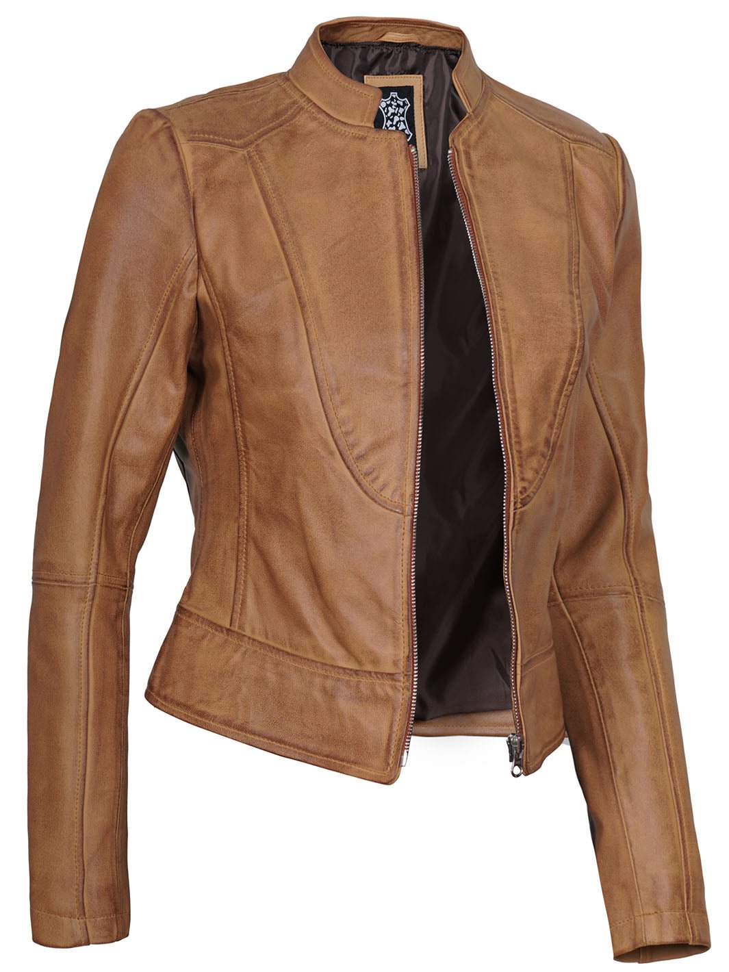 Amy Womens Camel Leather Moto Jacket - Rare Leather