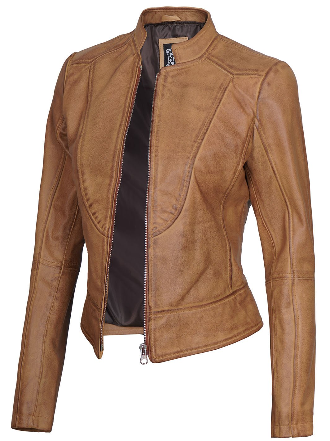 Amy Womens Camel Leather Moto Jacket - Rare Leather