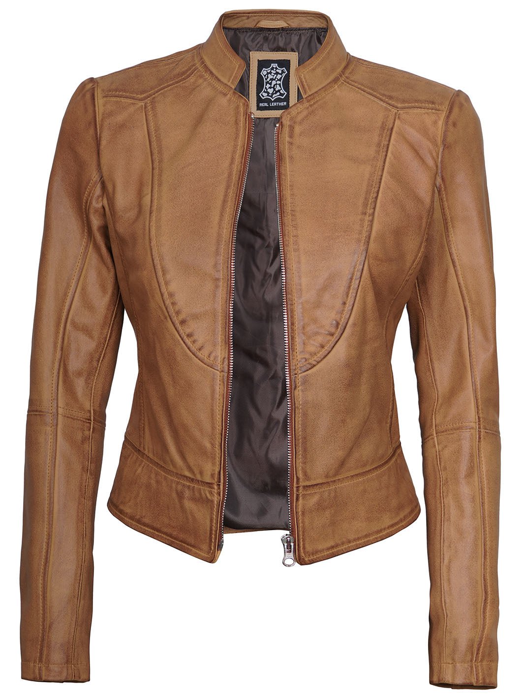 Amy Womens Camel Leather Moto Jacket - Rare Leather