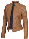 Amy Womens Camel Leather Moto Jacket - Vox Leather