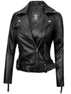 Angela Womens Black Asymmetrical Belted Leather Jacket - Vox Leather