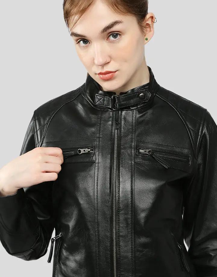 Annalise Black Racer Leather Jackets - Vox Leather
