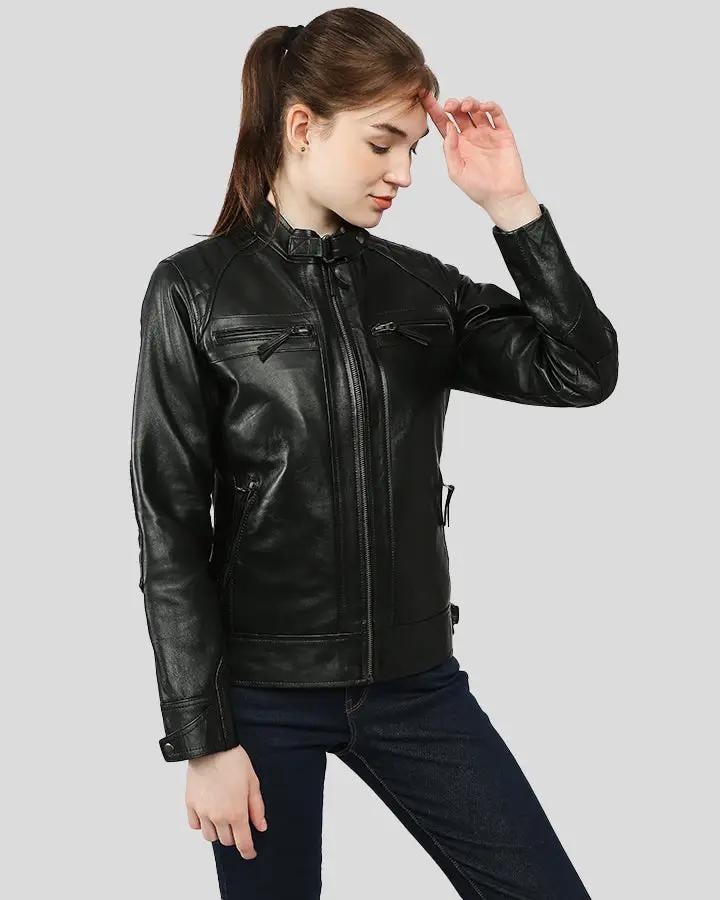 Annalise Black Racer Leather Jackets - Vox Leather