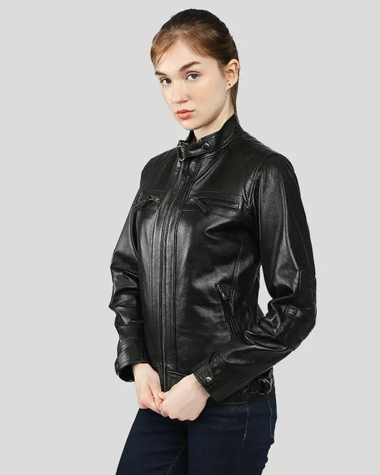 Annalise Black Racer Leather Jackets - Vox Leather