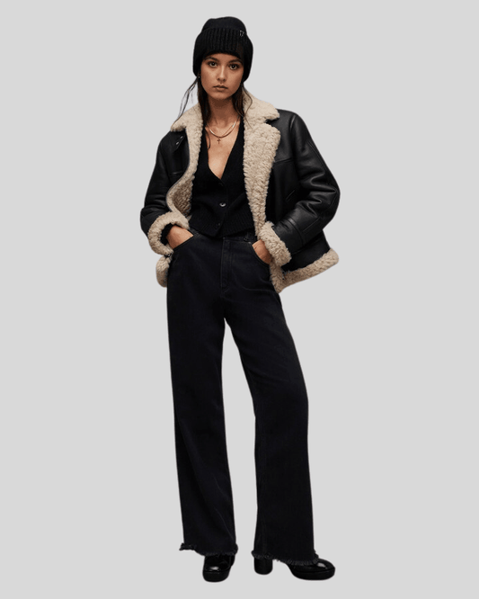 Arctic Chic Leather Flight Black Leather Jacket with Sherpa Lining - Vox Leather