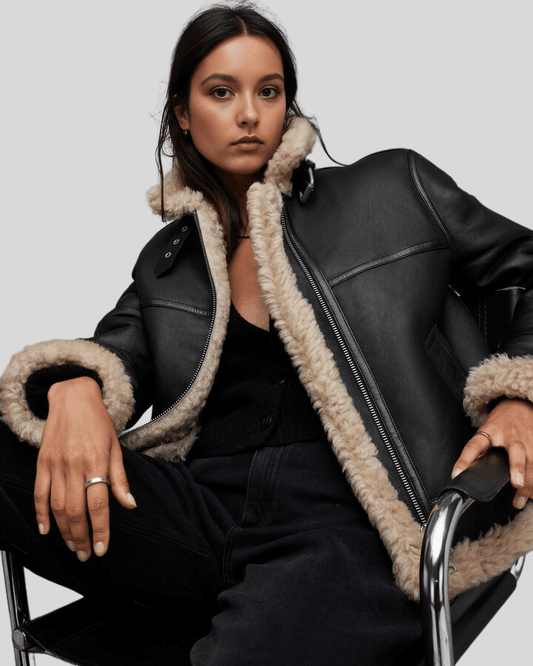 Arctic Chic Leather Flight Black Leather Jacket with Sherpa Lining - Vox Leather