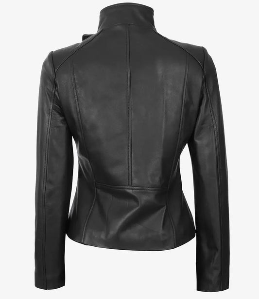 Arezzo Black Flap Closure Cafe Racer Leather Jacket - Vox Leather