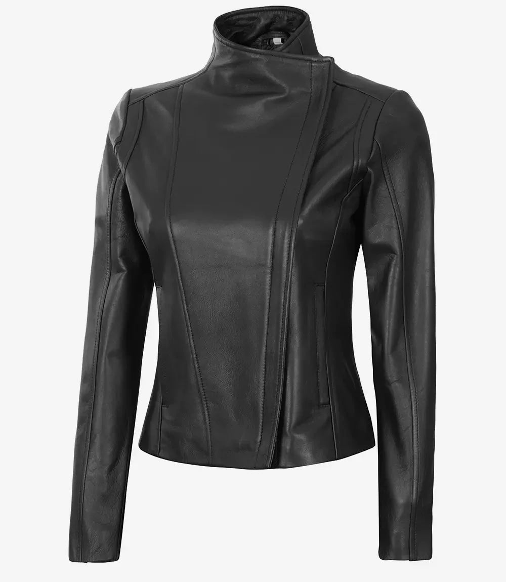 Arezzo Black Flap Closure Cafe Racer Leather Jacket - Vox Leather