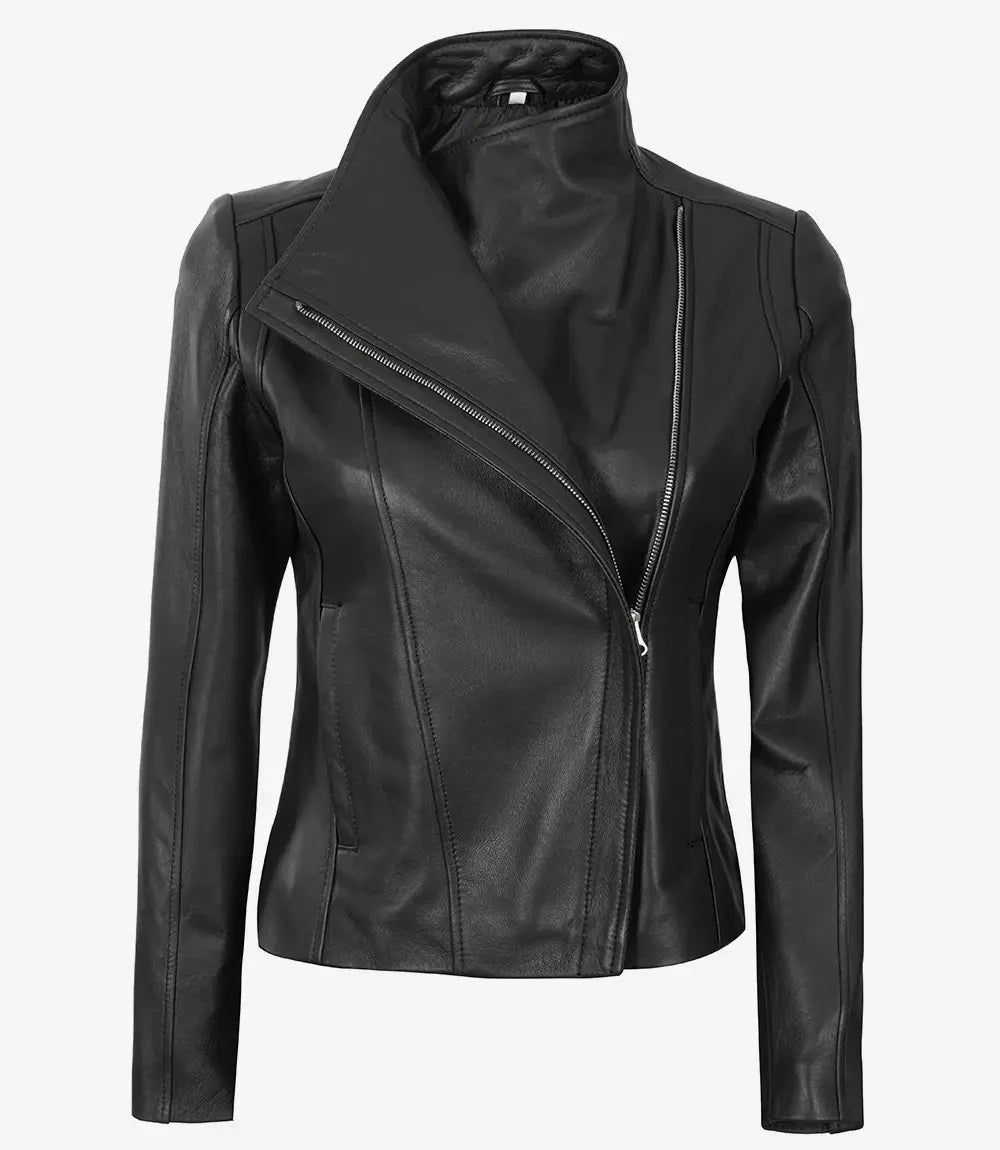 Arezzo Black Flap Closure Cafe Racer Leather Jacket - Vox Leather