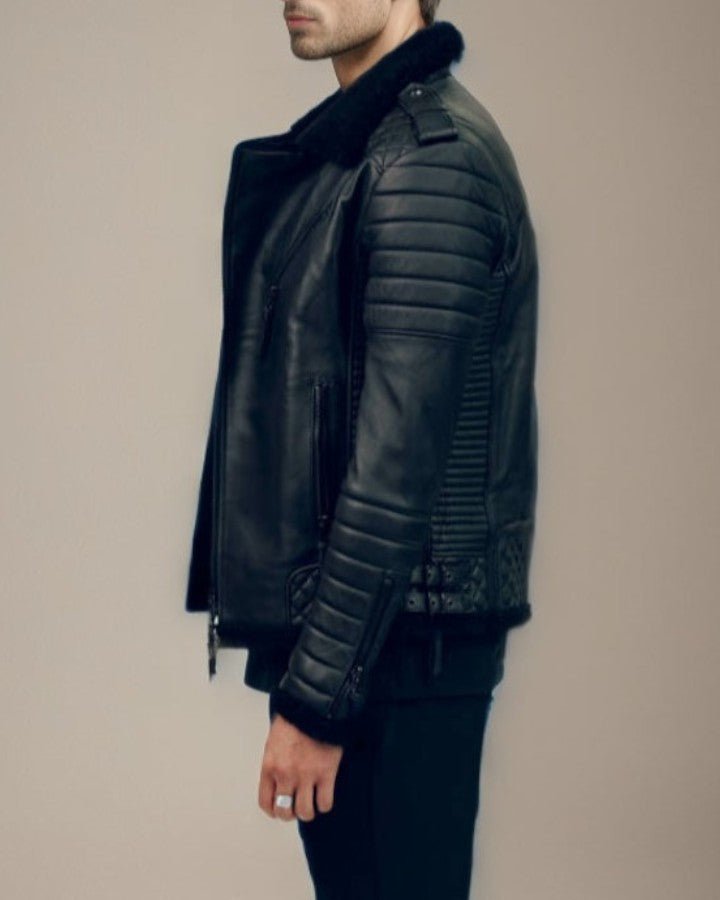 Arsalan Shearling Biker Quilted Leather Jacket - Rare Leather